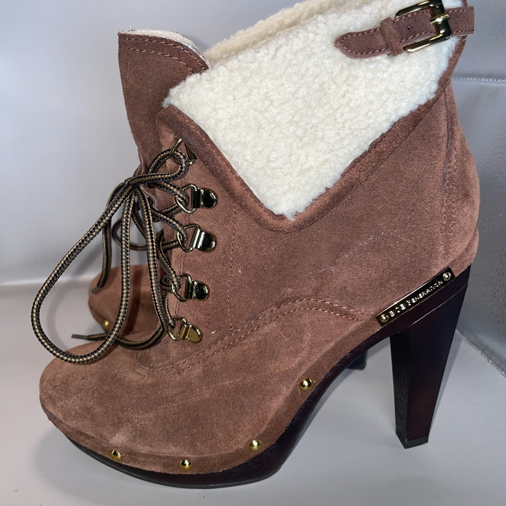 BCBG Suede Shearling Lace Up Platform Ankle Boots High Heel Size 8 - Picture 4 of 9